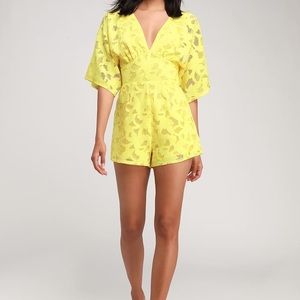 Arden Yellow Lace Embroidered Backless Romper